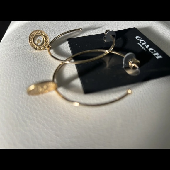 NWT Coach Two-Tone Signature Coin Charm Hoop Earrings - Picture 6 of 9